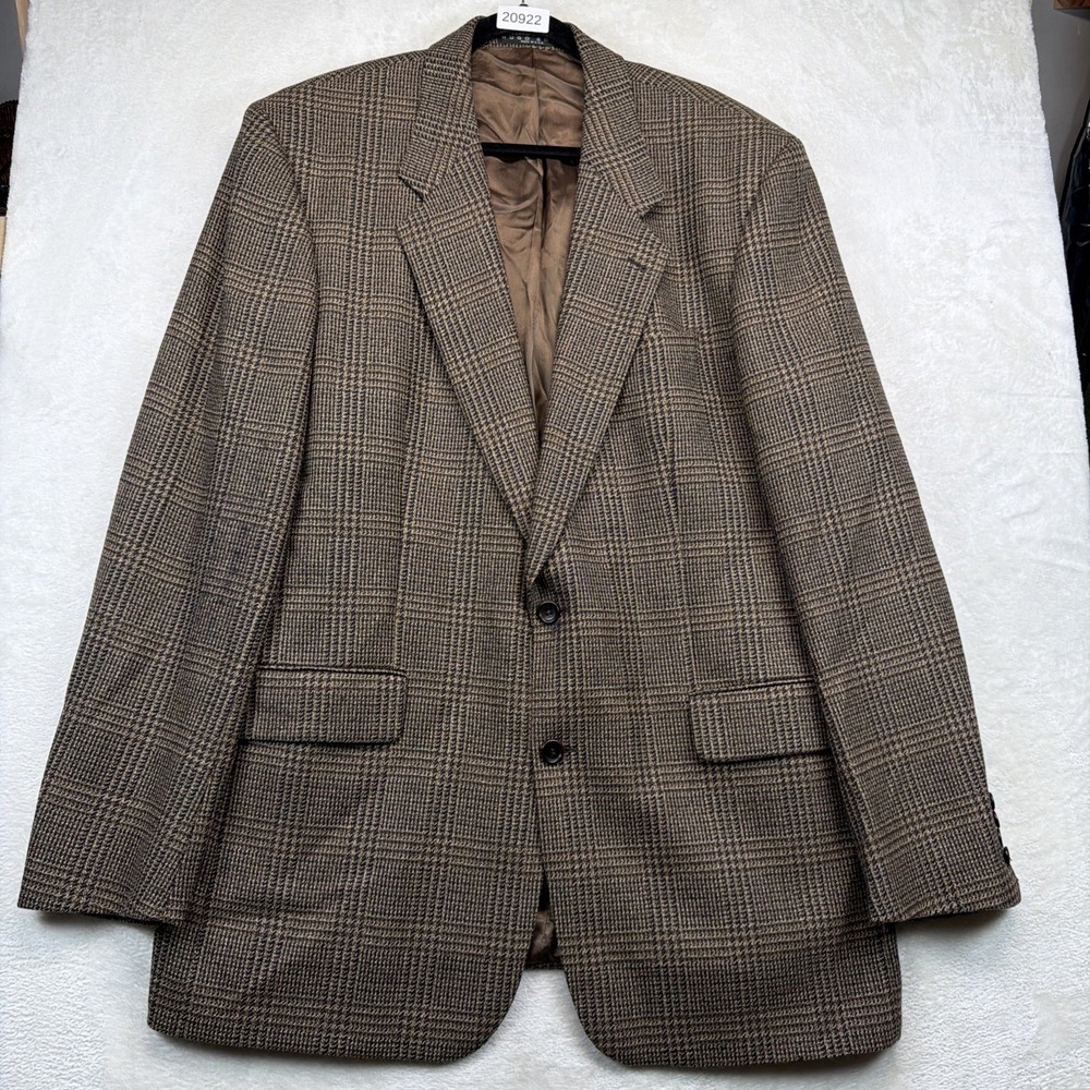 Vintage Hugo Boss Apollon Men's 46L Lambswool Glen Plaid Blazer Sport Coat USA